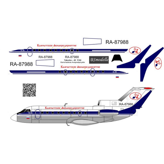 BSmodelle 144534 - 1/144 Yakovlev Yak-40 Kamchatka air-enterprise decal scale