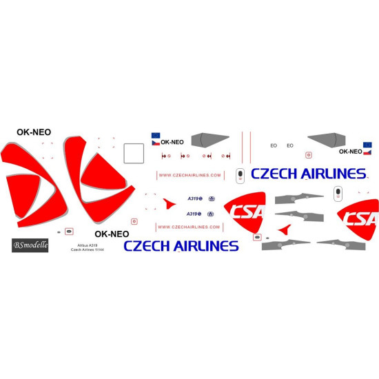BSmodelle 144547 - 1/144 Airbus A319 Czech Airlines decal for aircraft scale kit