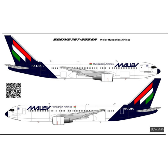 BSmodelle 144554 - 1/144 Boeing 767 Hungarian Air lines decal for aircraft model BSmodelle 144554 - 1/144 Boeing 767 Hungarian Air lines decal for aircraft model