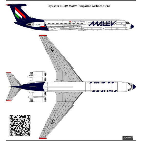 BSmodelle 144552 - 1/144 Ilyushin Il-62M Malev decal for aircraft model scale