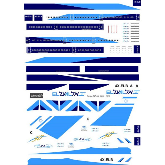 BSmodelle 200555 - 1/200 Boeing 747 ELAL decal for aircraft model scale kit BSmodelle 200555 - 1/200 Boeing 747 ELAL decal for aircraft model scale kit