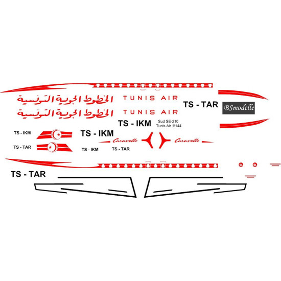 BSmodelle 144001_1 - 1/144 Sud SE210 Caravelle Tunis Air decal for aircraft kit