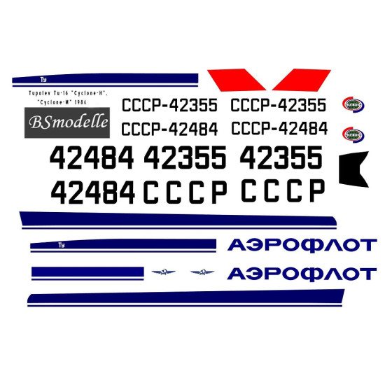 BSmodelle 1440517 - 1/144 Tupolev Tu-16 Cyclone decal for aircraft model scale BSmodelle 1440517 - 1/144 Tupolev Tu-16 Cyclone decal for aircraft model scale