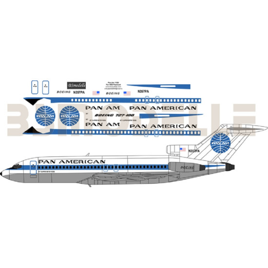 BSmodelle 100003 - 1/100 Boeing 727 Pan Am decal for aircraft model scale kit