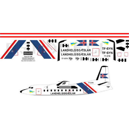 BSmodelle 100022 - 1/100 Fokker 27 Island coast guard decal for aircraft model