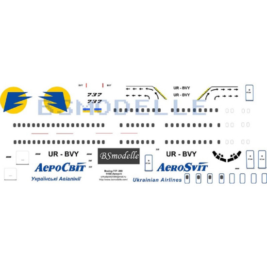 BSmodelle 100035 - 1/100 Boeing 737 Aerosvit decal for aircraft model scale kit