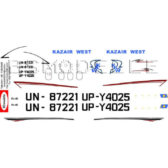 BSmodelle 100043 - 1/100 Yakovlev Yak-40 Kaz Air West decal for aircraft model