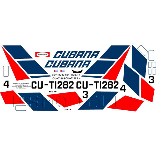 BSmodelle 100047 - 1/100 Ilyushin Il-62 decal for aircraft model scale