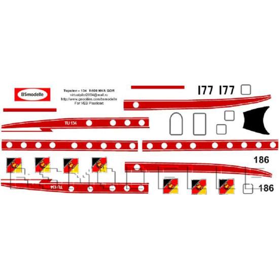 BSmodelle 100056 - 1/100 Tupolev Tu-134 NVA decal for aircraft scale model kit