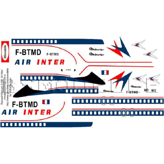 BSmodelle 100065 - 1/100 Dassault Mercure Air Inter decal for aircraft model kit