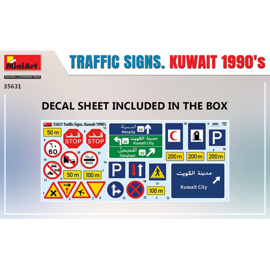 Miniart 35631 - 1/35 Traffic signs. Kuwait 1990s. scale model kit Buildings