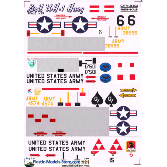 DECAL 1/35 FOR BELL UH-1 HUEY US HELICOPTER DECALS SET 1/35 PRINT SCALE 35-003