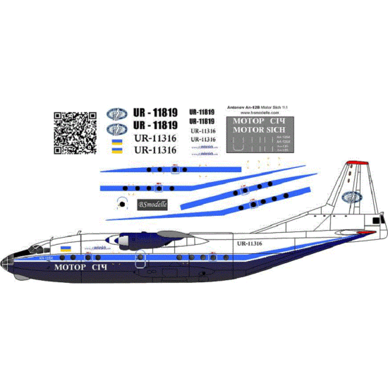 BSmodelle 100359 - 1/100 Antonov An-12B Motor Sich decal for aircraft model kit
