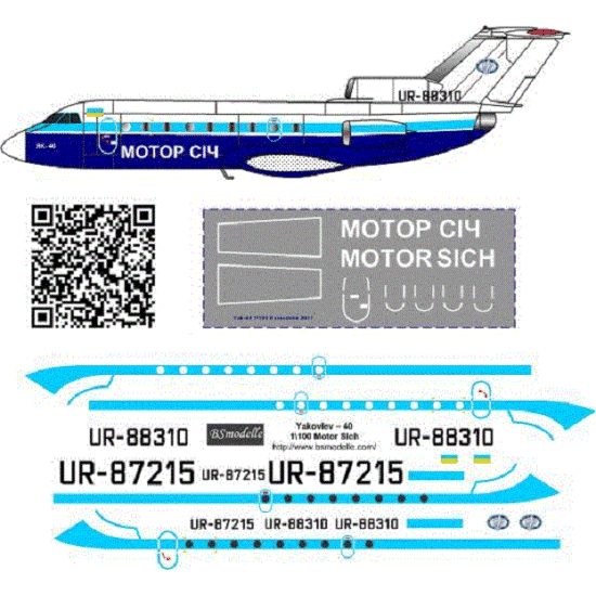 BSmodelle 100360 - 1/100 Yakovlev Yak-40 Motor Sich decal for aircraft model kit
