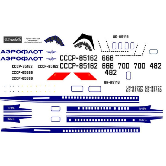 BSmodelle 100411 - 1/100 Tupolev Tu-154 Aeroflot 80th decal for aircraft model
