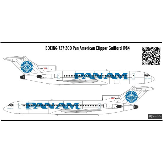 BSmodelle 100507 - 1/100 Boeing 727-200 Pan Am decal for aircraft model scale