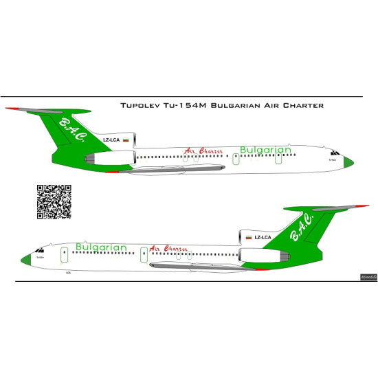 BSmodelle 100528 - 1/100 Tupolev Tu-154 Bulgarian Air Charter decal for aircraft