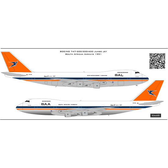BSmodelle 100530 - 1/100 Boeing 747 South African Airways decal for aircraft kit