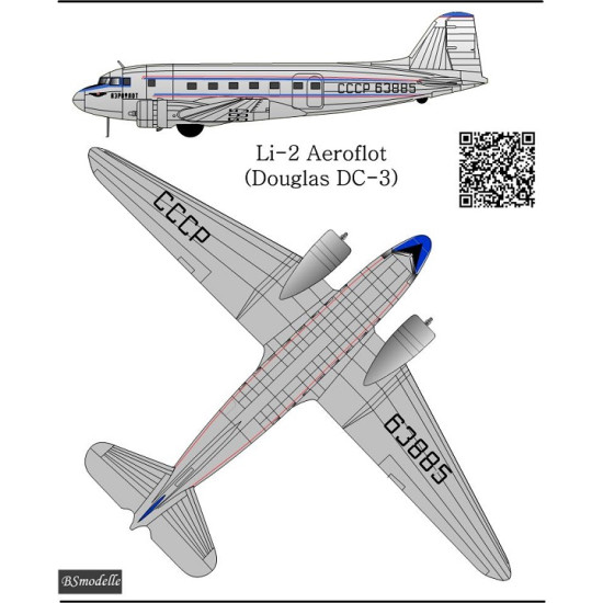 BSmodelle 100531 - 1/100 Li-2(Douglas DC-3) Aeroflot decal for aircraft ...