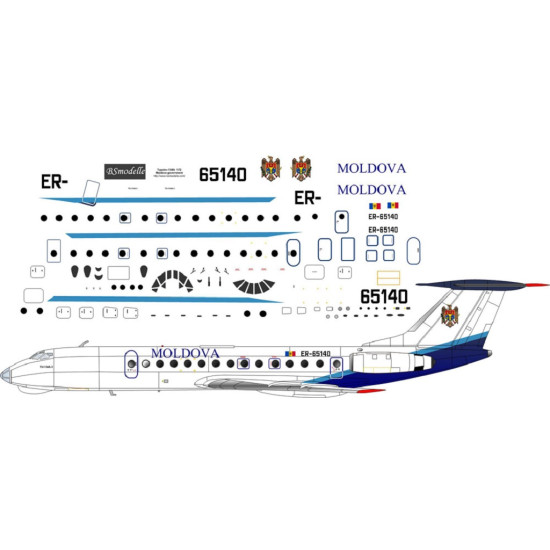 BSmodelle 720279 - 1/72 Tupolev Tu-134 Moldova decal for aircraft model scale BSmodelle 720279 - 1/72 Tupolev Tu-134 Moldova decal for aircraft model scale