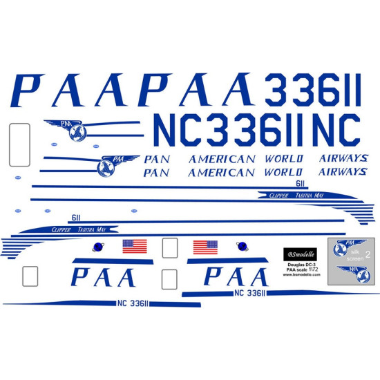 BSmodelle 720331 - 1/72 Douglas DC-3 PAA decal for aircraft plastic model scale