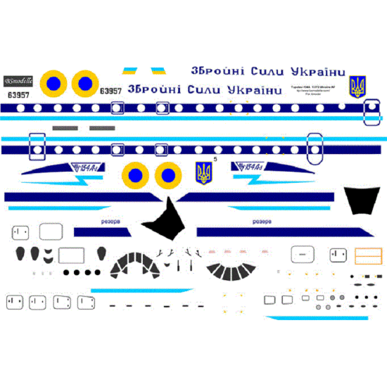 BSmodelle 720367 - 1/72 Tupolev Tu-134A Ukraine AF 63957 decal scale model kit
