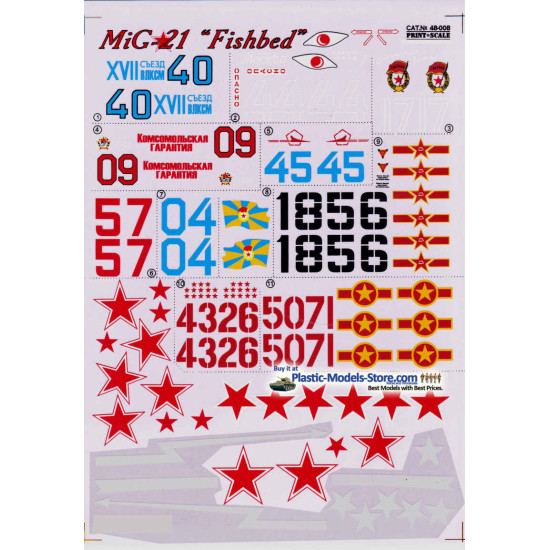 DECAL 1/48 FOR MIG-21 FISHBED DECALS SET 1/48 PRINT SCALE 48-008