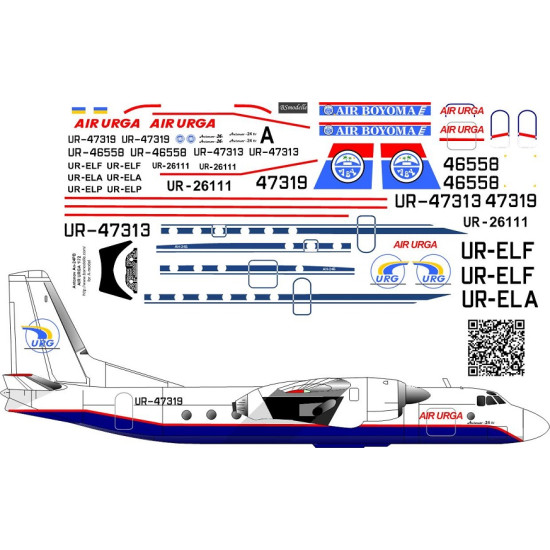 BSmodelle 720379 - 1/72 Antonov An-24, An-26 AIR URGA decal for aircraft model