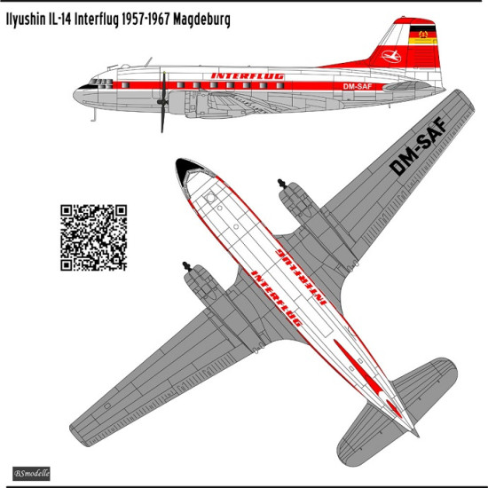 BSmodelle 720434 - 1/72 ILyusin Il-14P INTERFLUG decal scale for aircraft model