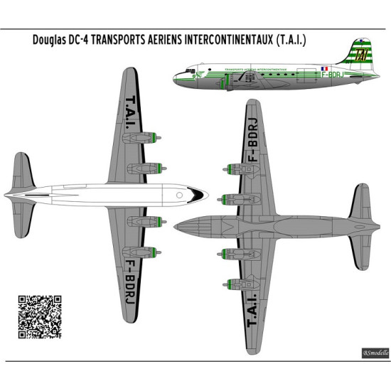 BSmodelle 720464 - 1/72 Douglas DC-4 TAI scale decal for aircraft plastic model