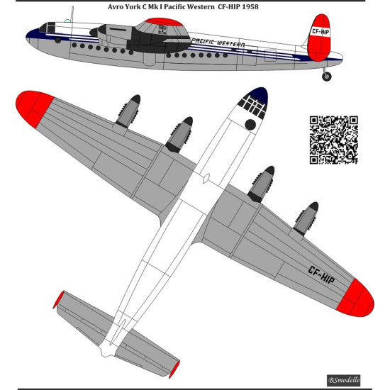 BSmodelle 720550 - 1/72 Avro York C MKI Pacific Western decal for aircraft model