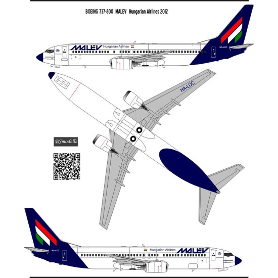 BSmodelle 720475 - 1/72 Boeing 737-800 Malev decal for aircraft model scale kit