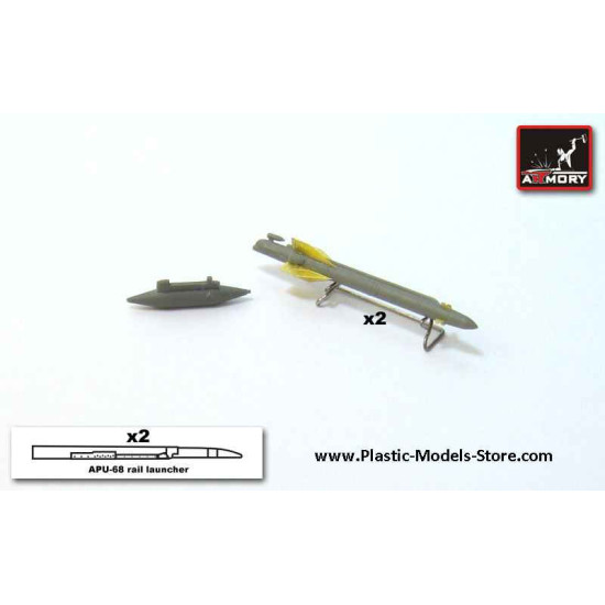 Kh-25MR AS-10b Karen + APU-68 launcher rail + Delta-NG2 aiming pod, Air to Surface missile, radiocommand guidance for MIG, SU RESIN 1/72 Armory ACA7244d