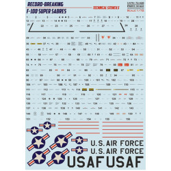 Print Scale 72-428 - 1/72 F-100 Super Sabre. Technical stencils NEW decal