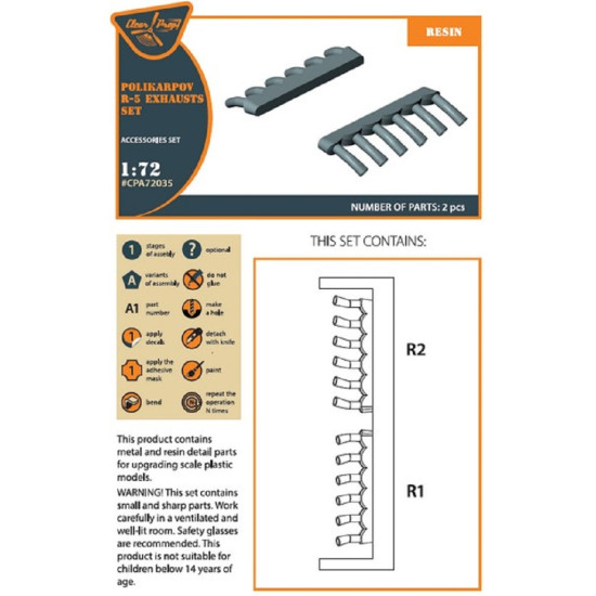 Clear Prop CPA72035 - 1/72 Polikarpov R-5 resin exhausts for plastic model kit