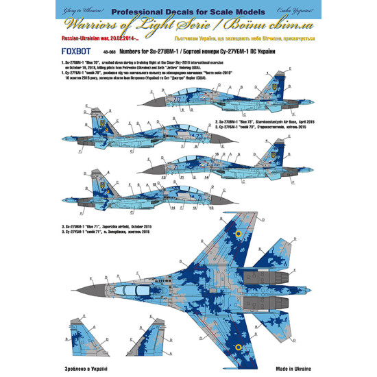 Foxbot 48-068 1/48 Numbers for Su-27UBM-1 decal for aircraft plastic model