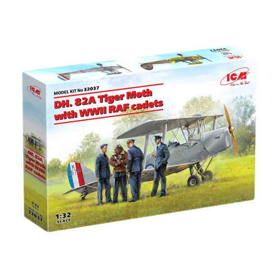 ICM 32037 - 1/32 DH. 82A Tiger Moth with WWII RAF cadets. Scale model kit. WWII