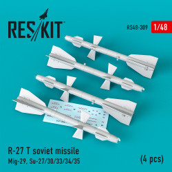Reskit RS48-0309 1/48 R-27 T soviet missile 4 pcs Mig-29 Su-27/30/33/34/35 SKU RS48-0309