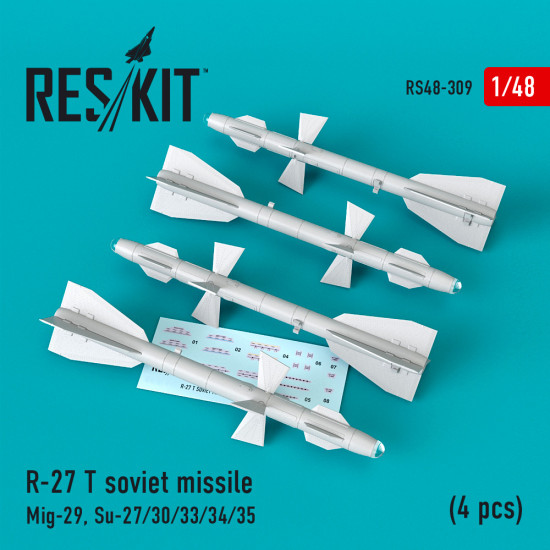 Reskit RS48-0309 1/48 R-27 T soviet missile 4 pcs Mig-29 Su-27/30/33/34/35 SKU RS48-0309