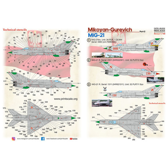 Print Scale 48-202 - 1/48 MiG-21 Polish Air Force Part 2, Decals for aircraft Print Scale 48-202 - 1/48 MiG-21 Polish Air Force Part 2, Decals for aircraft