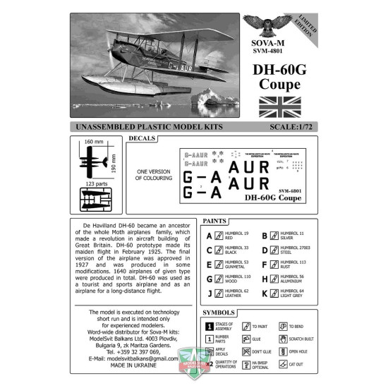 Sova Model 48001 - 1/48 DH-60G Coupe (British Polar expedition) scale model kit