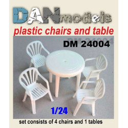 Dan Models 24004 - 1/24 Table, chairs. Set 4 chairs, 1 resin table. 3D printing