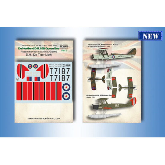 Print Scale PSR 72004 1/72 DH.82B Queen Bee Part-2 Resin decals Photoetched