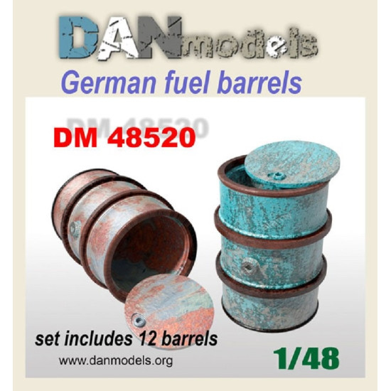 Dan Models 48520 - 1/48 German 200l. barrels. A set of 12 pcs. Resin. 3D model
