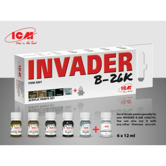 ICM3007 Acrylic paint set for ICM 48279 INVADER B-26K and other Vietnam aircraft
