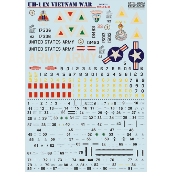 Print Scale 48-204 - 1/48 UH-1 in Viet Nam War Part 1, decal for plastic model Print Scale 48-204 - 1/48 UH-1 in Viet Nam War Part 1, decal for plastic model