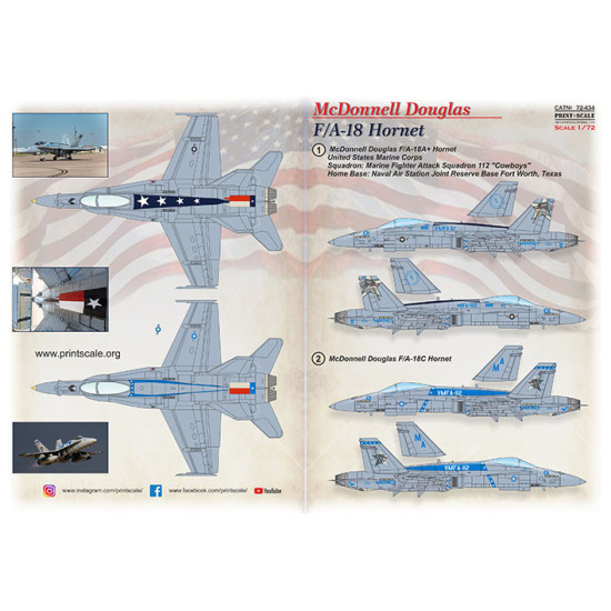 Print Scale 72-434 - 1/72 F-18 Hornet Part 4, decal for plastic model kit