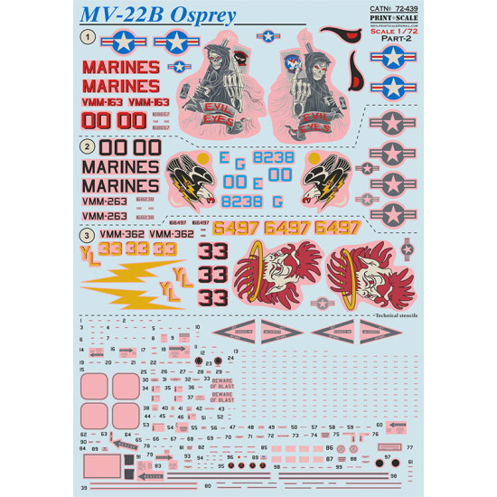 Print Scale 72-439 - 1/72 MV-22B Osprey decal for scale plastic model kit