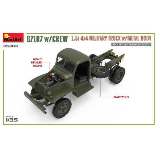 Miniart 35383 - 1/35 US Army Truck G7107 4X4 1.5T (Metal Side) scale model kit 