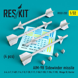 Reskit RS32-0232 - 1/32 AIM-9B Sidewinder missile (4 pcs) for aircraft model